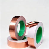 Self-adhesive copper foil tape with conductive adhesive bonding copper to a grounded metal chassis