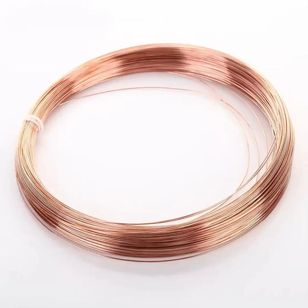 Close-up of bare copper wire showing shiny uncoated surface, no insulation or plating
