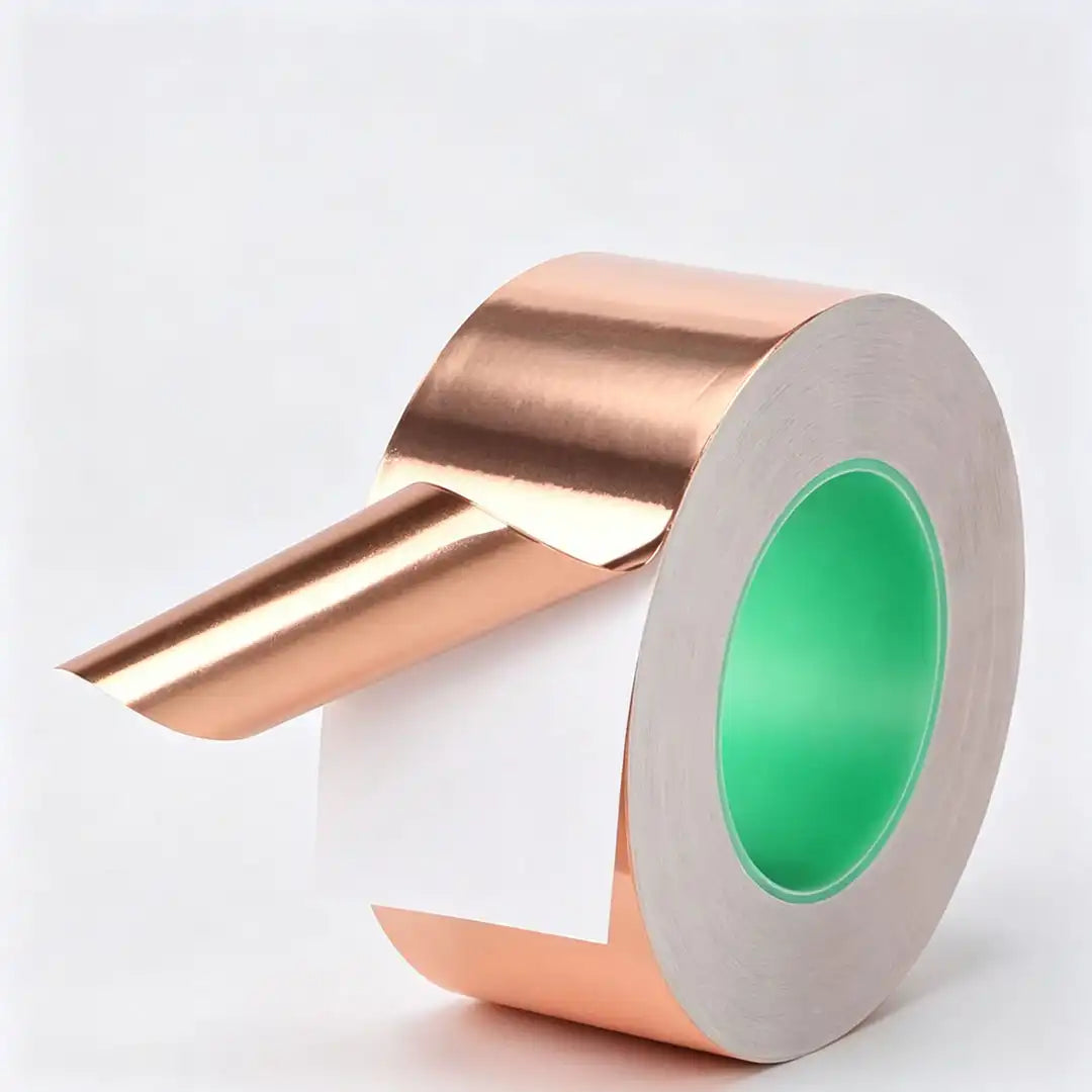 Self-adhesive copper foil tape applied to an electronics enclosure for EMI and RFI shielding
